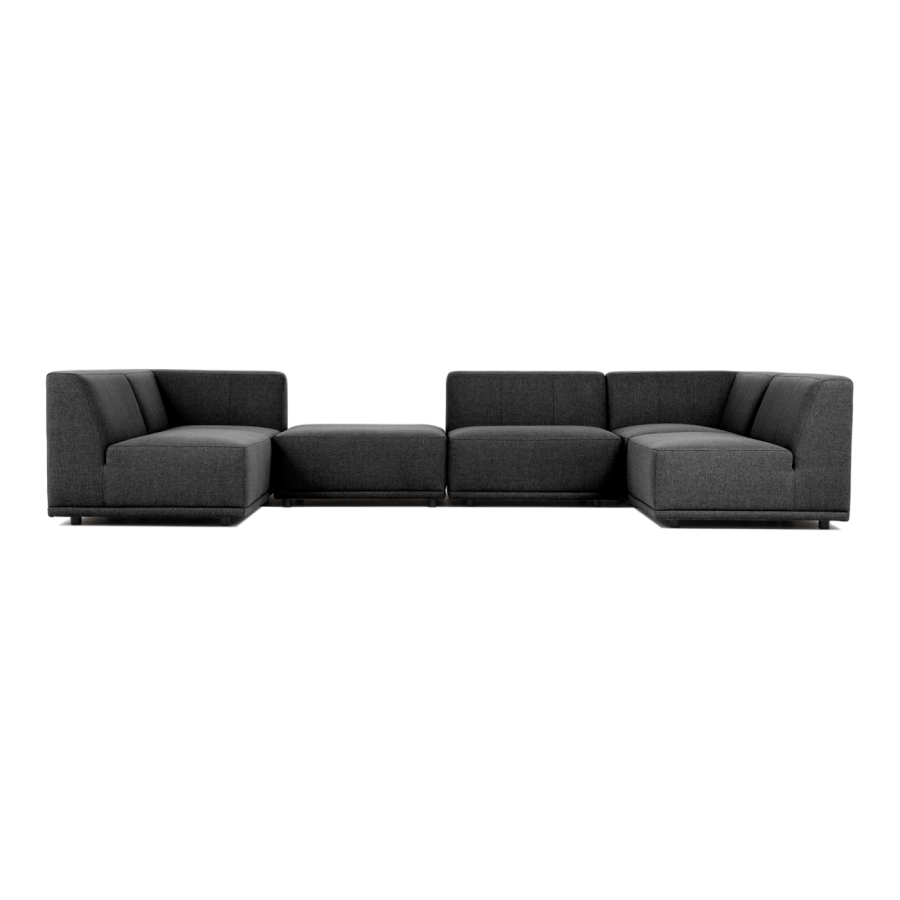 New York hjrnesofa med open-end (seks moduler) - gr polyester stof og sort plastik