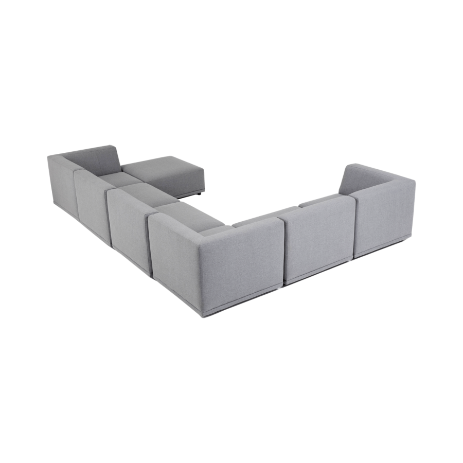 New York hjrnesofa med puf (syv moduler) - lysegr polyester stof og sort plastik