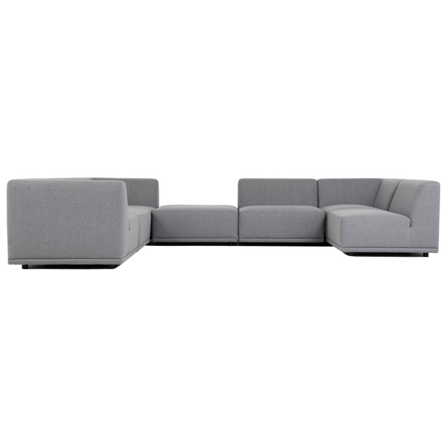 New York hjrnesofa med puf (syv moduler) - lysegr polyester stof og sort plastik