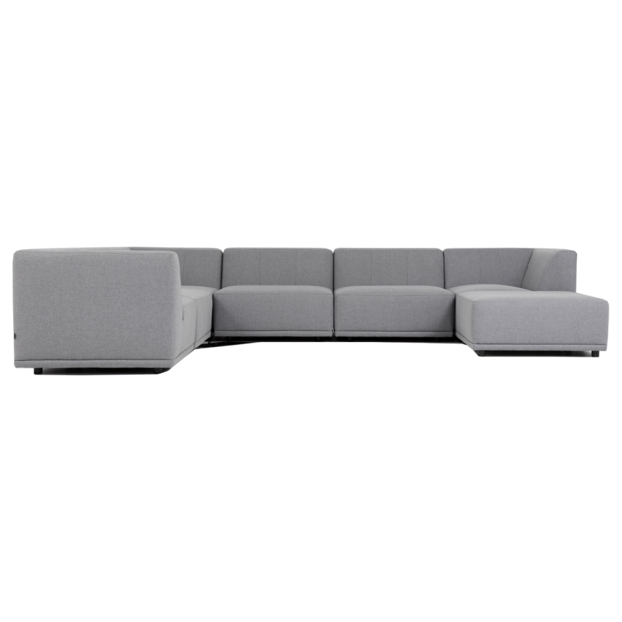 New York hjrnesofa med puf (syv moduler) - lysegr polyester stof og sort plastik