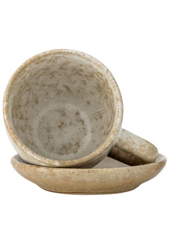 BLOOMINGVILLE Brenta Tasse mit Untertasse, Natur, Steingut (T11xH7,5 cm, 4er-Set)