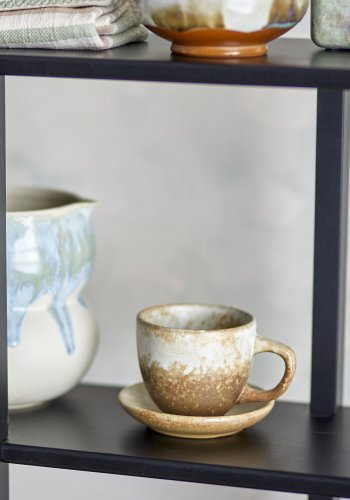 BLOOMINGVILLE Brenta Tasse mit Untertasse, Natur, Steingut (T11xH7,5 cm, 4er-Set)