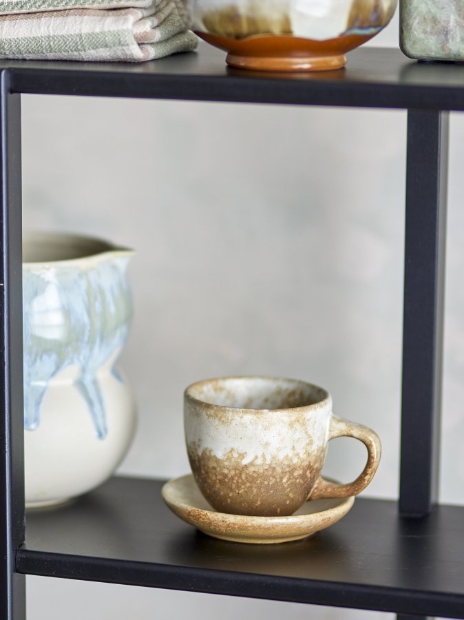 BLOOMINGVILLE Brenta Tasse mit Untertasse, Natur, Steingut (T11xH7,5 cm, 4er-Set)