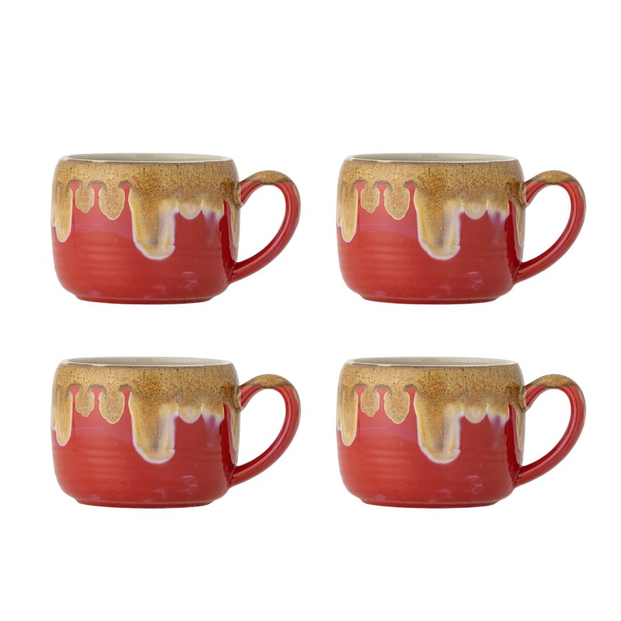 BLOOMINGVILLE Sheen Becher, Rot, Steingut (D10,5xH8 cm, 4er-Set)