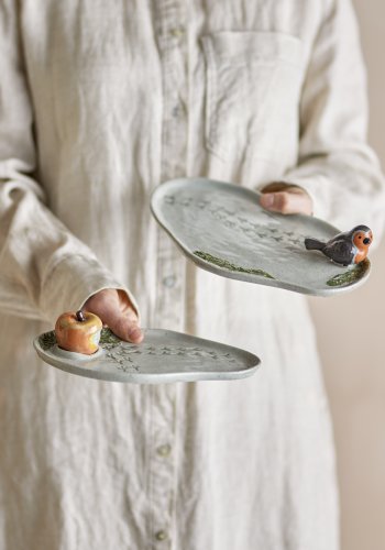 CREATIVE COLLECTION Bleak Serviertablett, Grau, Steingut (L22xH6xB14/L27xH6xB17 cm, 2er-Set)