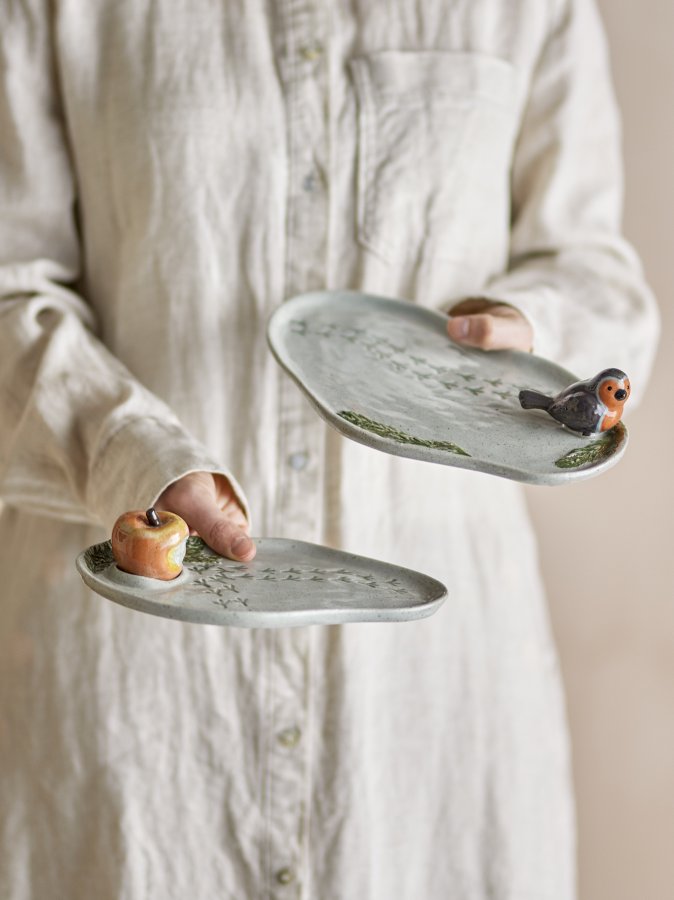 CREATIVE COLLECTION Bleak Serviertablett, Grau, Steingut (L22xH6xB14/L27xH6xB17 cm, 2er-Set)