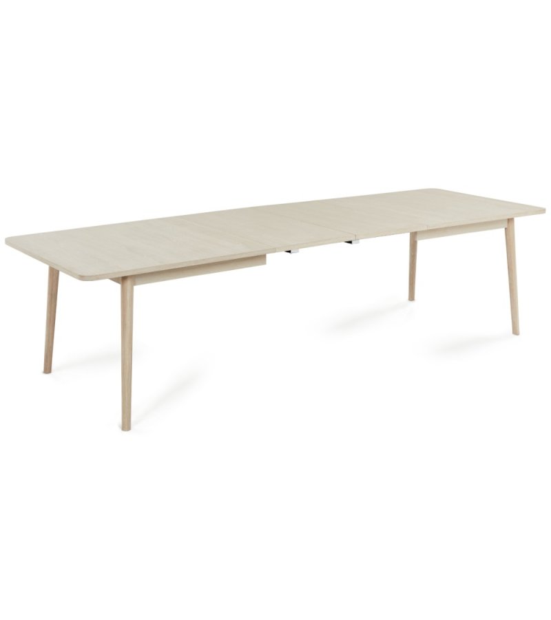 Esstisch Nyborg, mit 2 Einlegeplatten – weiß geöltes Eichenfurnier und Holz (100x200(300))