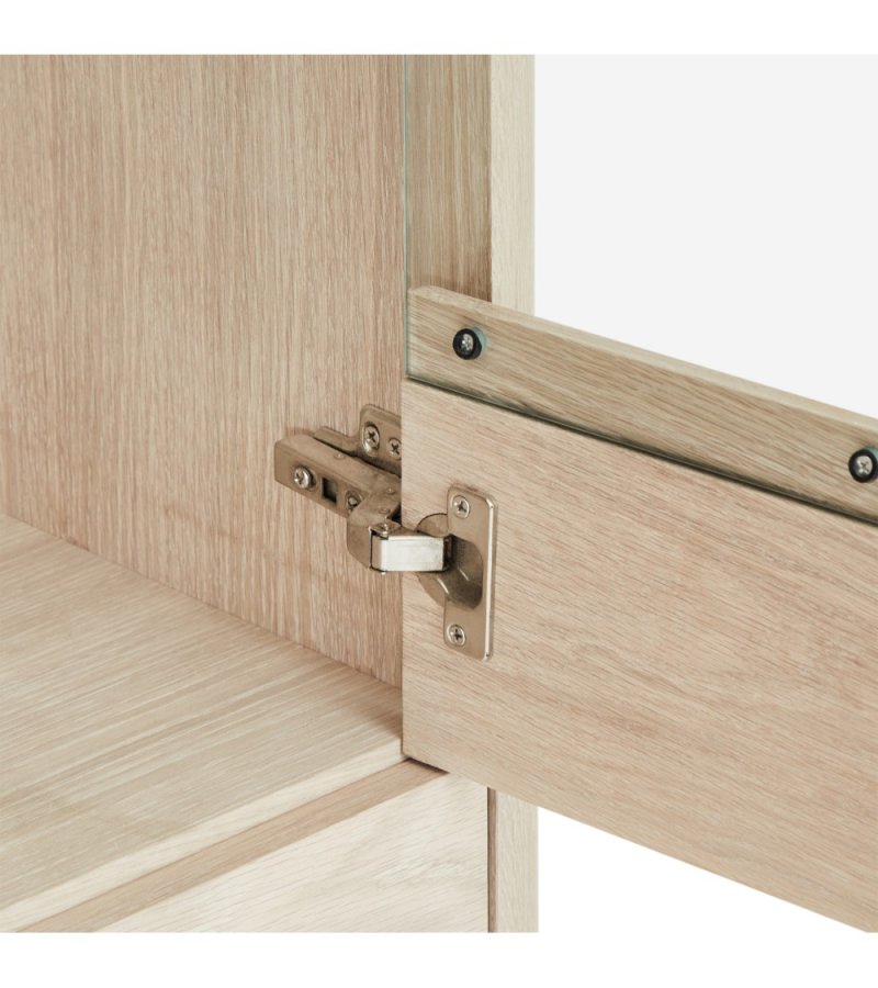 Nyborg hy skjenk, m. 4 drer og 3 hyller - glass, hvitoljet eikefiner, eik og tre