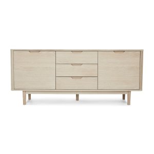 Nyborg sknk, m. 2 lger, 3 skuffer og 2 hylder - hvidolieret egetrsfinér, egetr og tr (180x45)