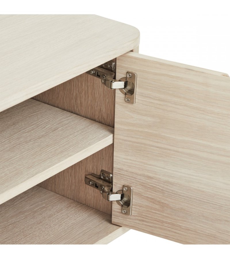 Nyborg TV-bord, m. 2 drer og 3 hyller - hvitoljet eikefiner, eik og tre (180x45)