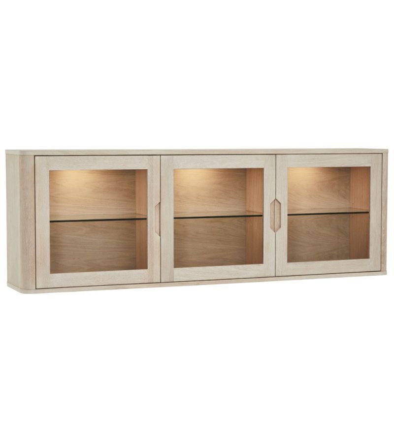 Nyborg veggskap, m. LED-lys, 3 glassdrer, 3 glasshyller - hvitoljet eikefiner og eik