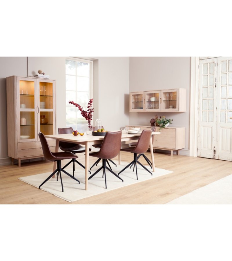 Nyborg veggskap, m. LED-lys, 3 glassdrer, 3 glasshyller - hvitoljet eikefiner og eik