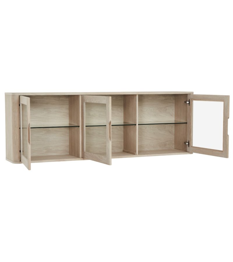 Nyborg veggskap, m. LED-lys, 3 glassdrer, 3 glasshyller - hvitoljet eikefiner og eik