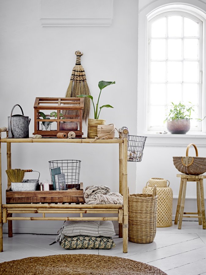 BLOOMINGVILLE Madlin lanterne, m. glas, rund - natur bambus (st af 2)