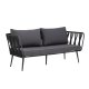 BLOOMINGVILLE Pavone Gartensofa, mit Armlehnen und dunkelgrauen Kissen – schwarzes Polyesterseil und schwarzes Metall