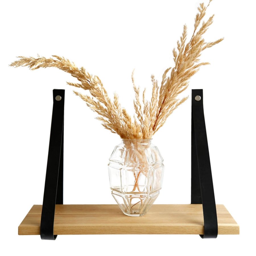 NocNoi Harre Vig Wandregal - geölte Eiche mit schwarzem Lederband, 50-100