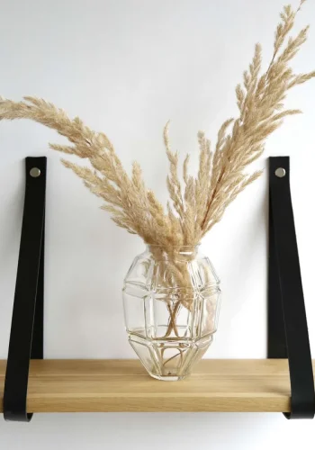 NocNoi Harre Vig Wandregal - geölte Eiche mit schwarzem Lederband, 50-100