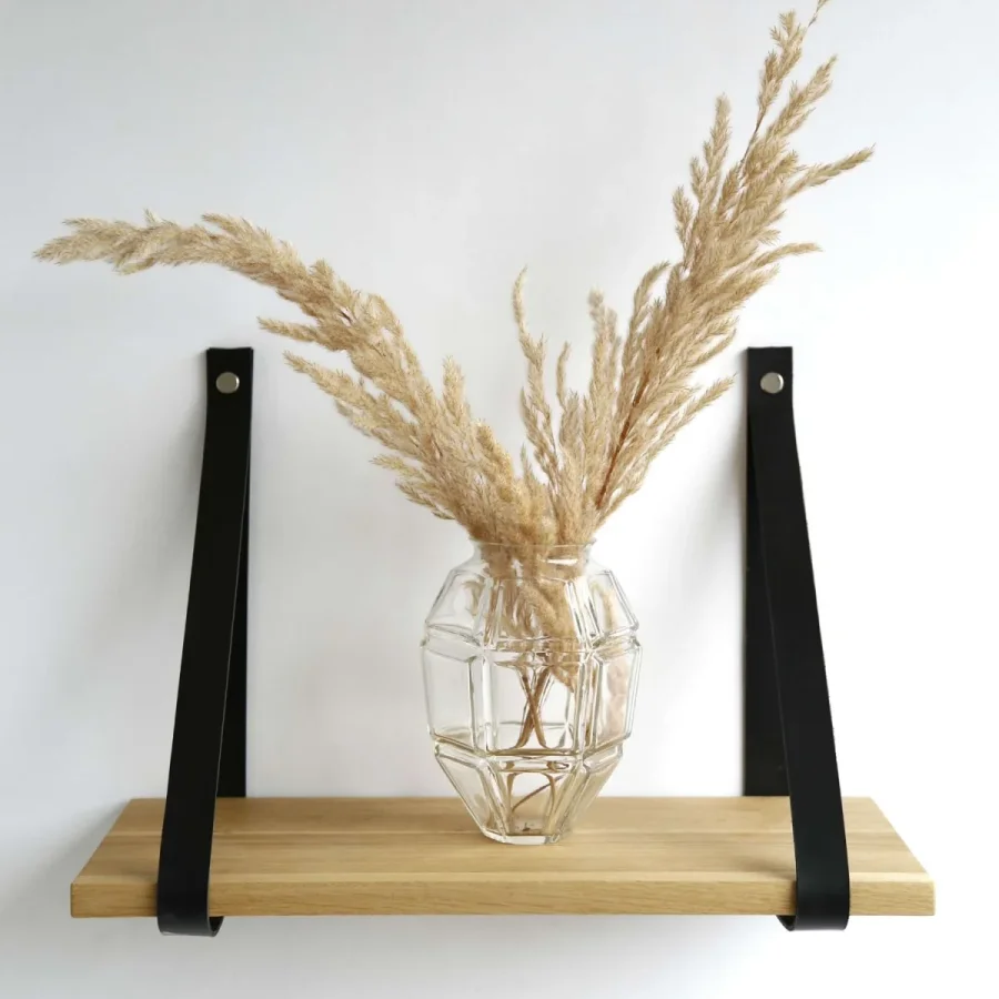 NocNoi Harre Vig Wandregal - geölte Eiche mit schwarzem Lederband, 50-100