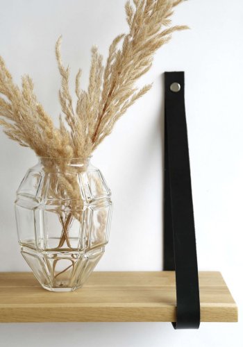 NocNoi Harre Vig Wandregal - geölte Eiche mit schwarzem Lederband, 50-100