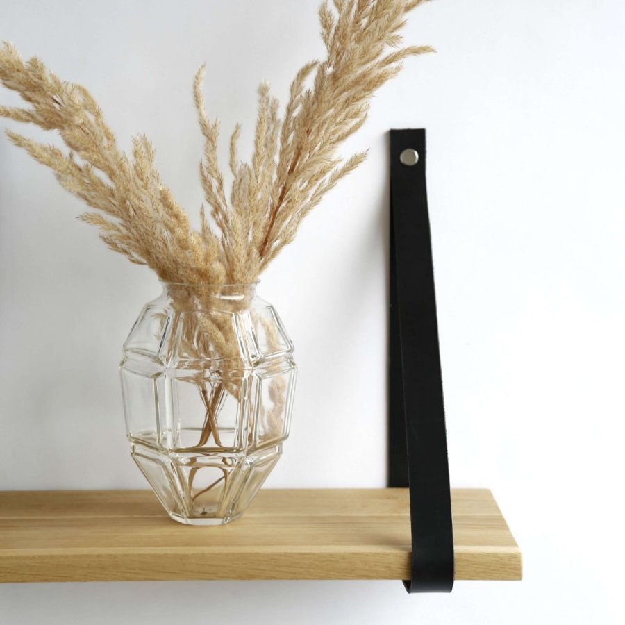 NocNoi Harre Vig Wandregal - geölte Eiche mit schwarzem Lederband, 50-100