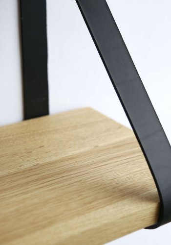 NocNoi Harre Vig Wandregal - geölte Eiche mit schwarzem Lederband, 50-100