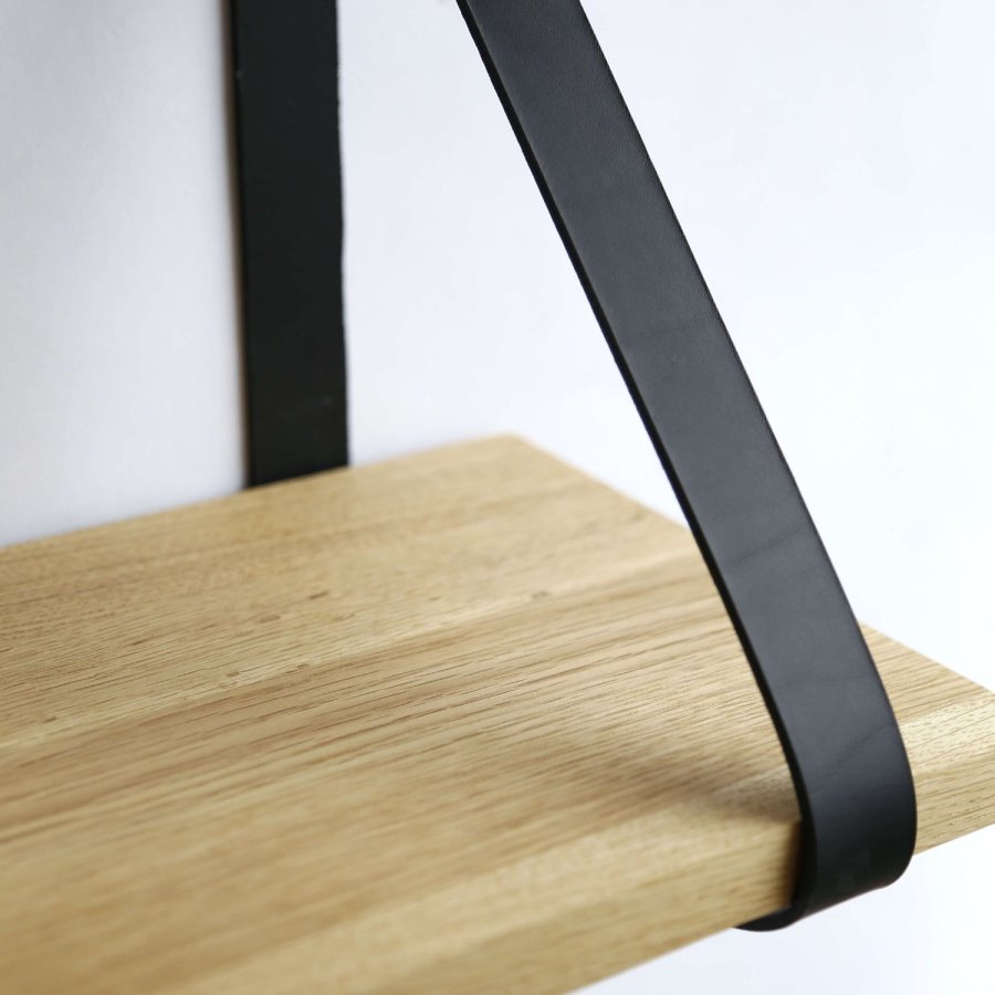 NocNoi Harre Vig Wandregal - geölte Eiche mit schwarzem Lederband, 50-100