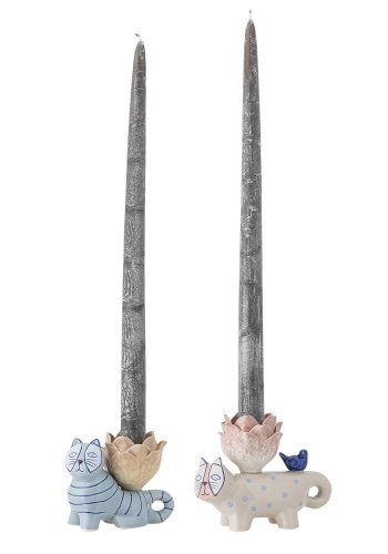 BLOOMINGVILLE Missy Kerzenhalter, Blau, Steingut (L9,5xH8xB6,5/L12xH10xB6,5 cm, 2er-Set)