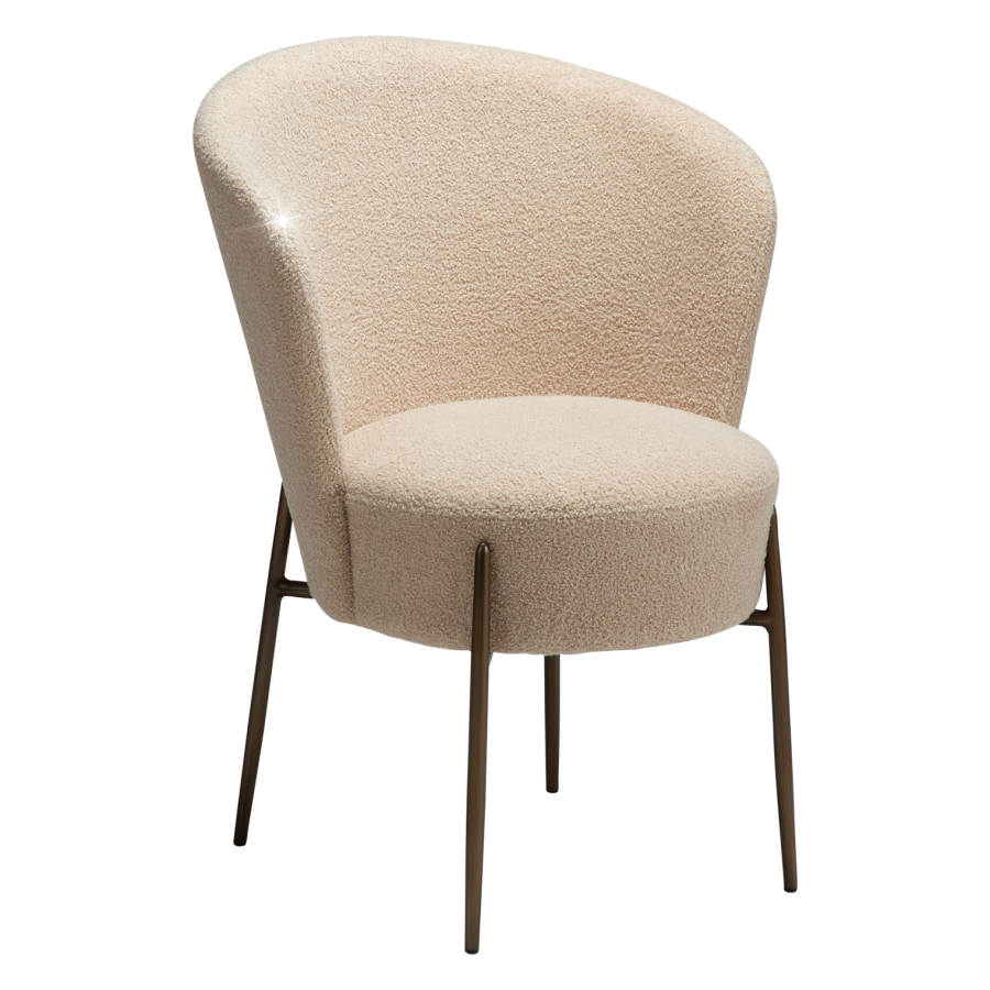 DANFORM Orbit Esszimmerstuhl - matt mandelfarbener RPES Bouclé-Stoff mit Glitzer und antikem Messingstahl