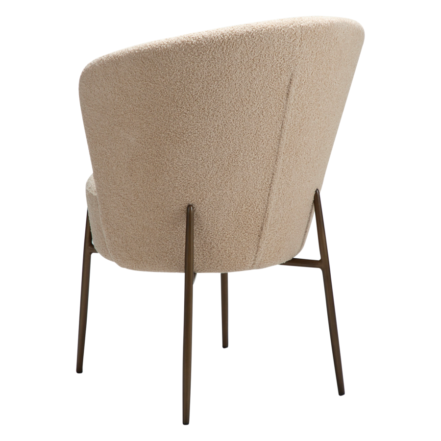 DANFORM Orbit Esszimmerstuhl - matt mandelfarbener RPES Bouclé-Stoff mit Glitzer und antikem Messingstahl