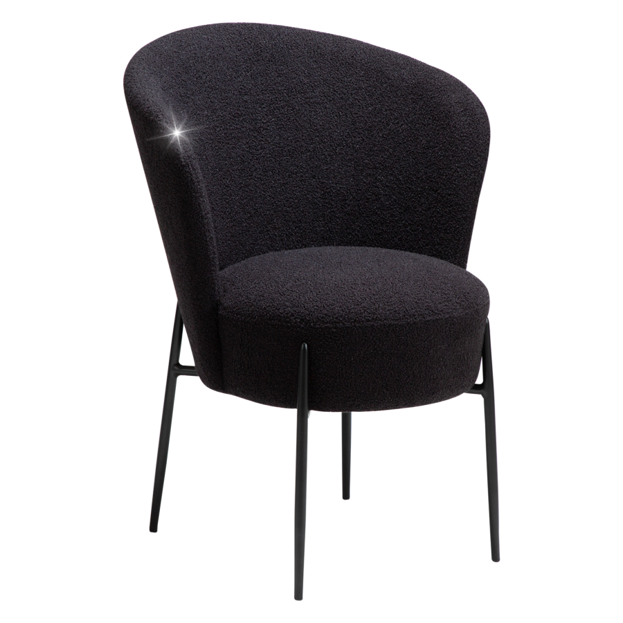 DANFORM Orbit Esszimmerstuhl - Obsidianschwarzer RPES-Bouclé-Stoff mit Glitzer und schwarzem Stahl