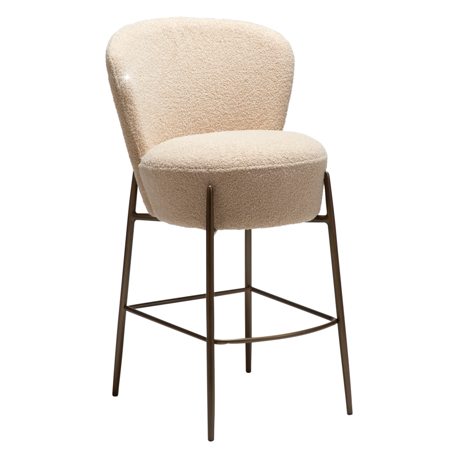 DANFORM Orbit Thekenstuhl, mit Rückenlehne - RPES Bouclé-Stoff, matt, Mandel, Glimmer und Stahl, Messing antik