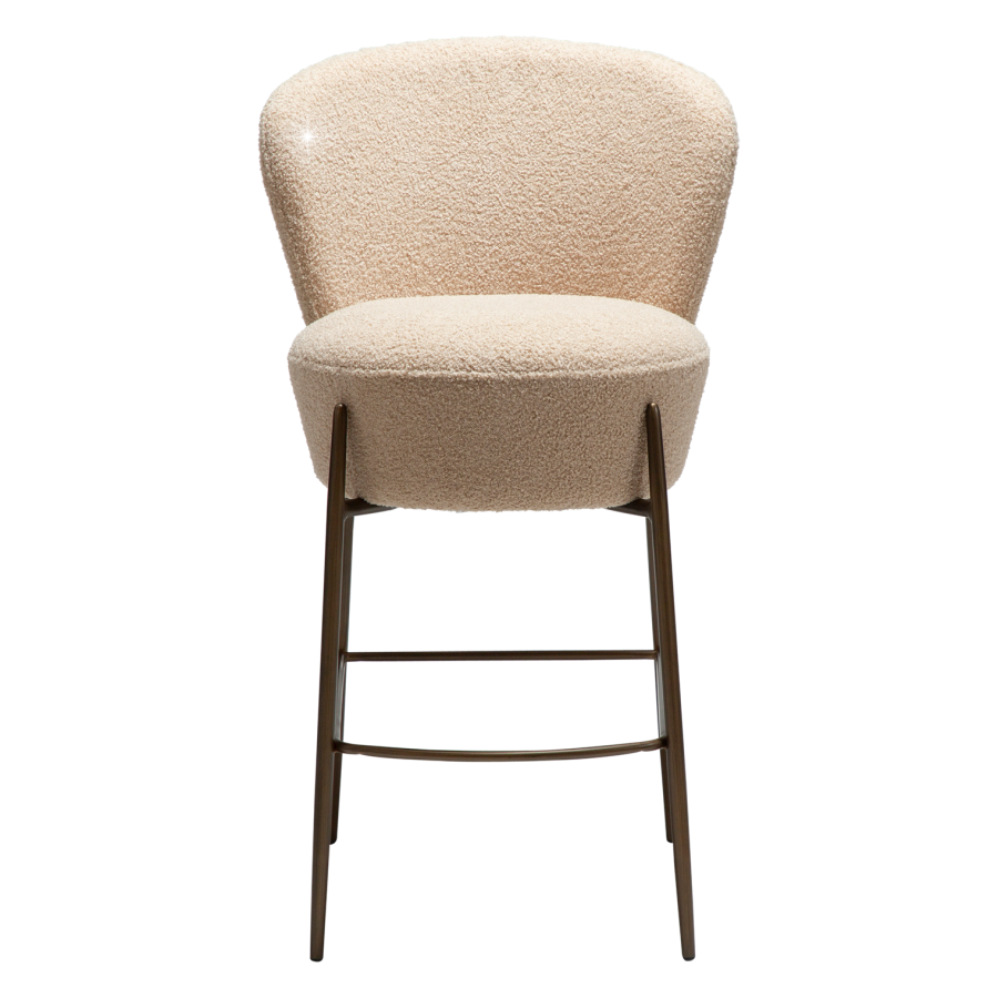 DANFORM Orbit Thekenstuhl, mit Rückenlehne - RPES Bouclé-Stoff, matt, Mandel, Glimmer und Stahl, Messing antik