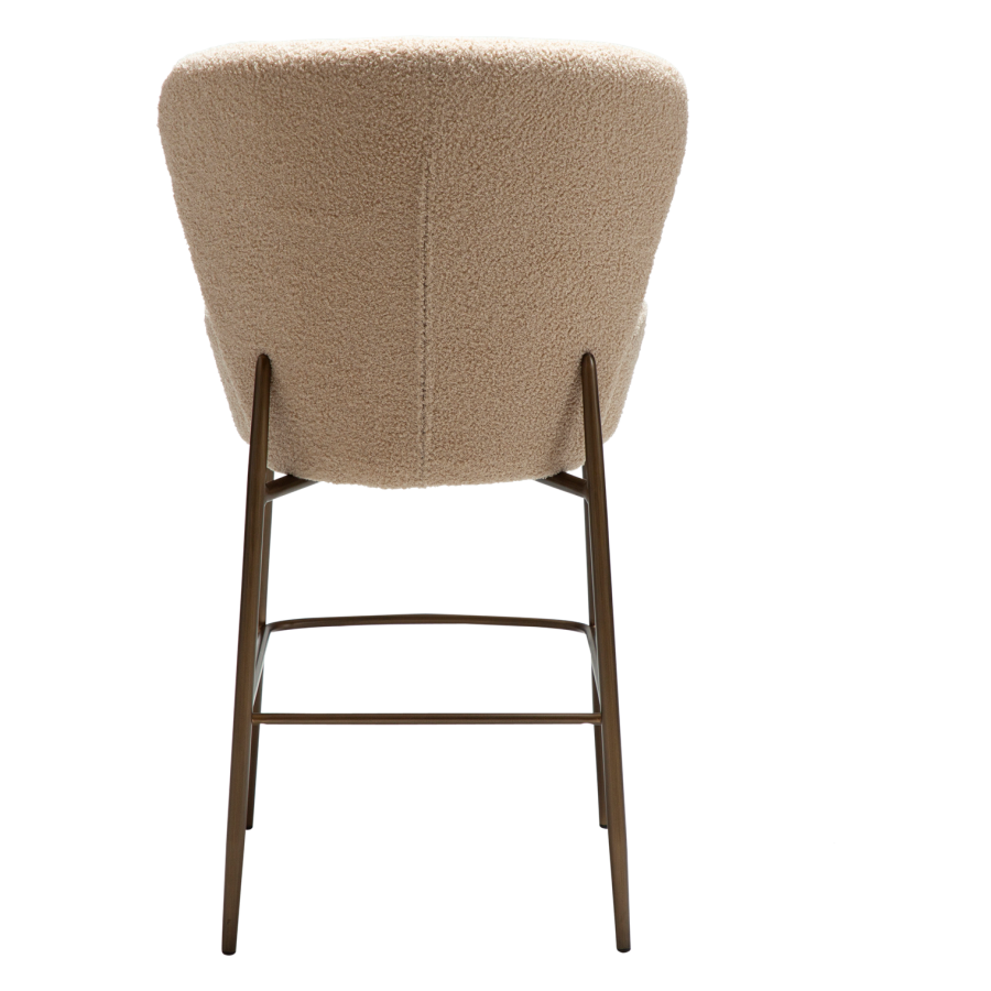 DANFORM Orbit Thekenstuhl, mit Rückenlehne - RPES Bouclé-Stoff, matt, Mandel, Glimmer und Stahl, Messing antik