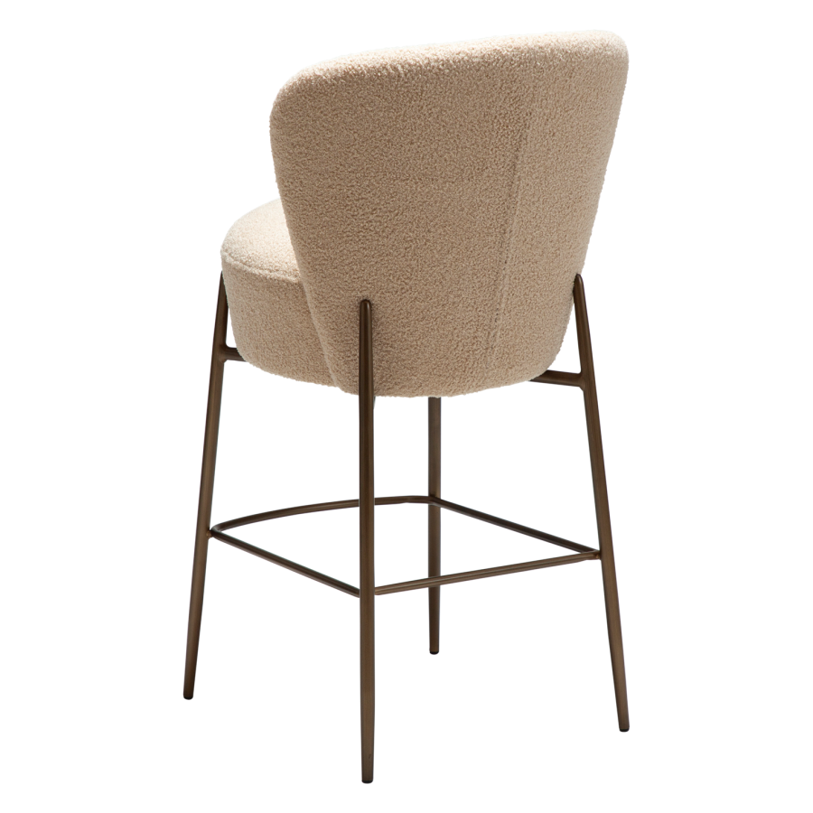 DANFORM Orbit Thekenstuhl, mit Rückenlehne - RPES Bouclé-Stoff, matt, Mandel, Glimmer und Stahl, Messing antik