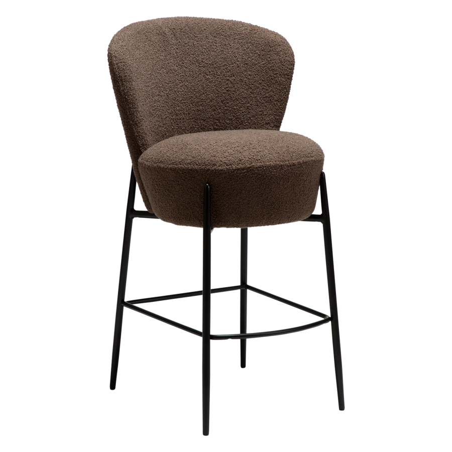 DANFORM Orbit Thekenstuhl, mit Rückenlehne und Fußstütze - Major brauner RPES Bouclé-Stoff und schwarzer Stahl