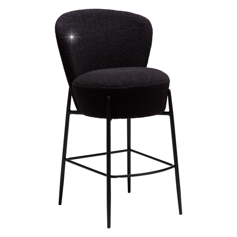 DANFORM Orbit Thekenstuhl, mit Rückenlehne und Fußstütze - Obsidianschwarz RPES Bouclé-Stoff Glimmer/schwarzer Stahl