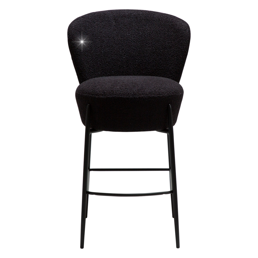 DANFORM Orbit Thekenstuhl, mit Rückenlehne und Fußstütze - Obsidianschwarz RPES Bouclé-Stoff Glimmer/schwarzer Stahl