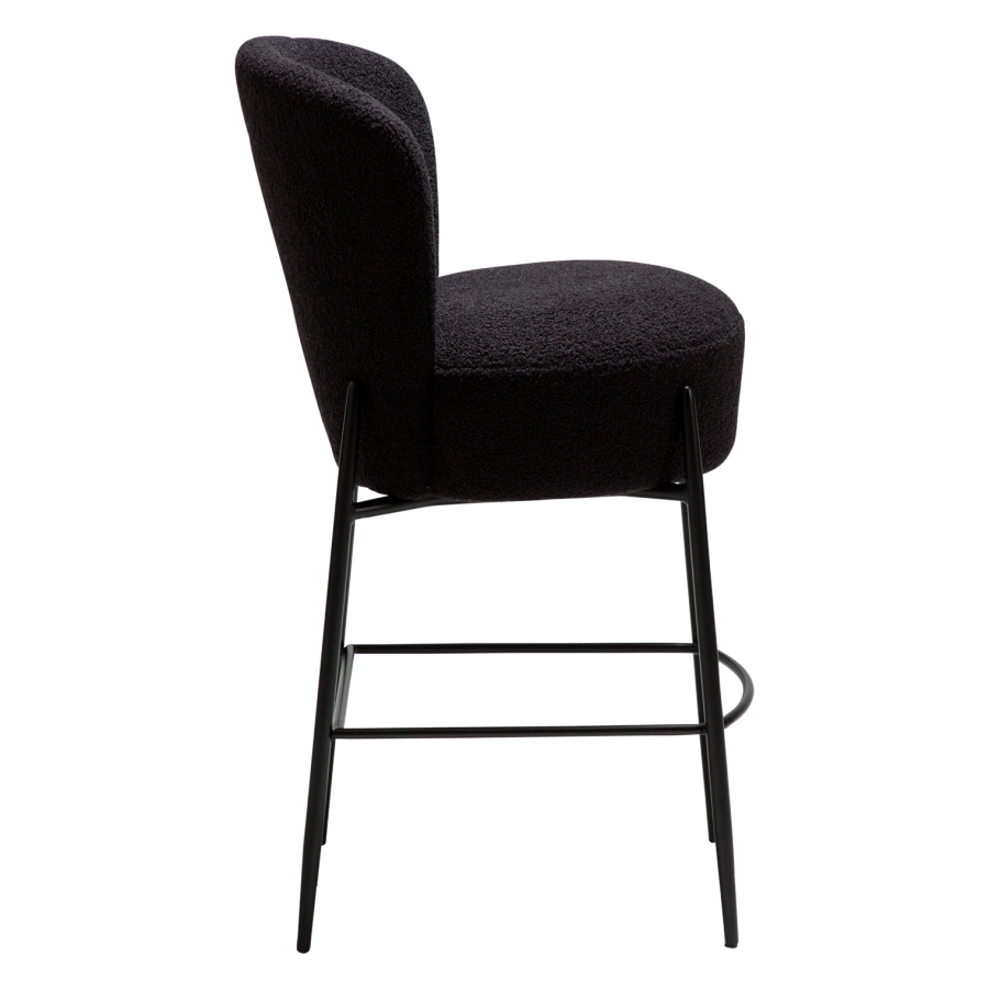 DANFORM Orbit Thekenstuhl, mit Rückenlehne und Fußstütze - Obsidianschwarz RPES Bouclé-Stoff Glimmer/schwarzer Stahl
