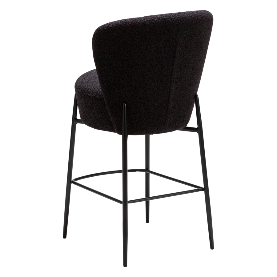 DANFORM Orbit Thekenstuhl, mit Rückenlehne und Fußstütze - Obsidianschwarz RPES Bouclé-Stoff Glimmer/schwarzer Stahl