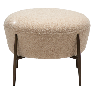 DANFORM Orbit fodskammel, rund - matteret mandel RPES bouclstof m. glimmer og antik messing stl