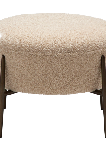 DANFORM Orbit fodskammel, rund - matteret mandel RPES bouclstof m. glimmer og antik messing stl