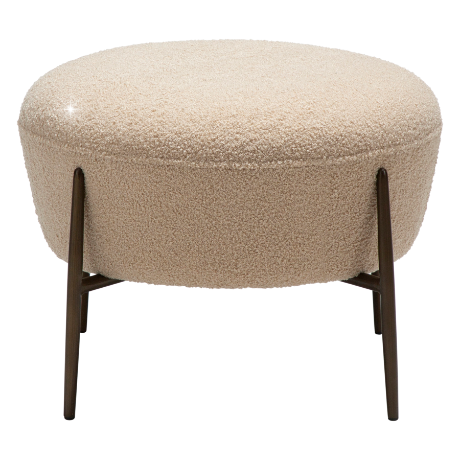 DANFORM Orbit fodskammel, rund - matteret mandel RPES bouclstof m. glimmer og antik messing stl