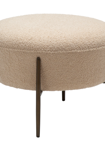 DANFORM Orbit fodskammel, rund - matteret mandel RPES bouclstof m. glimmer og antik messing stl