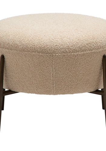 DANFORM Orbit fodskammel, rund - matteret mandel RPES bouclstof m. glimmer og antik messing stl