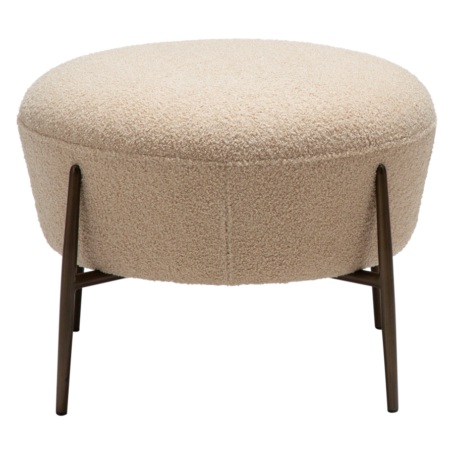 DANFORM Orbit fodskammel, rund - matteret mandel RPES bouclstof m. glimmer og antik messing stl