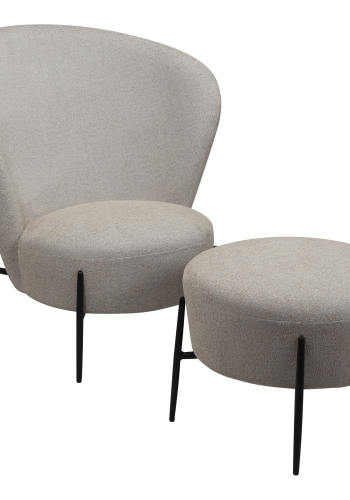 DAN-FORM ORBIT lenestol i kasjmir, bouclstoff med svarte metallben