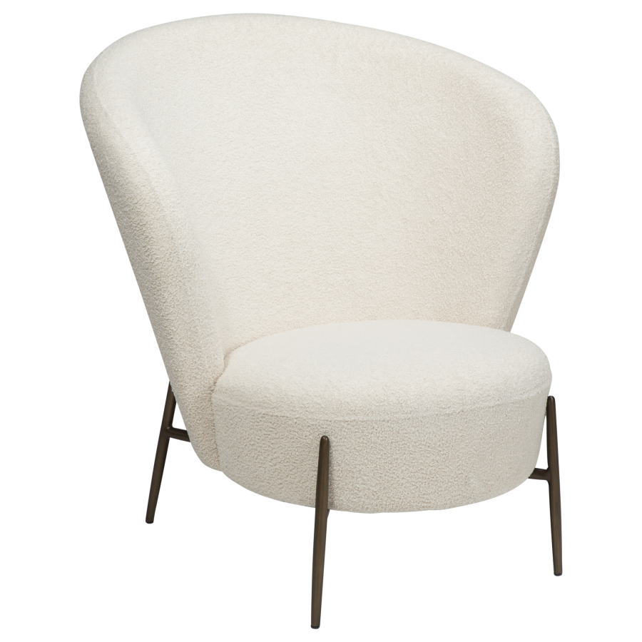 DAN-FORM ORBIT Lounge Chair Dove RPES bouclstoff m. antikke messingben