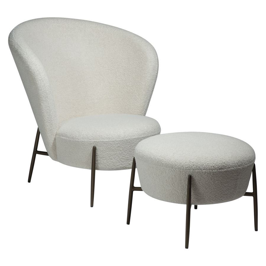 DAN-FORM ORBIT Lounge Chair Dove RPES bouclstoff m. antikke messingben