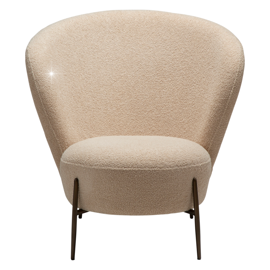 DANFORM Orbit Loungesessel - matt mandelfarbener RPES-Bouclé-Stoff mit Glimmer und antikem Messingstahl