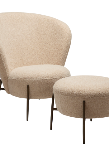 DANFORM Orbit Loungesessel - matt mandelfarbener RPES-Bouclé-Stoff mit Glimmer und antikem Messingstahl